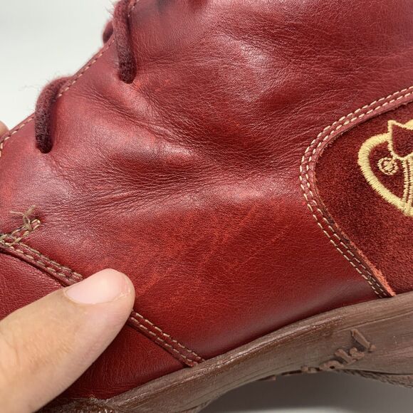 THINK! Denk! Leather Embroidered Ankle Boots 37 US 6 Lace Up‎ Red Comfortable - Picture 10 of 16